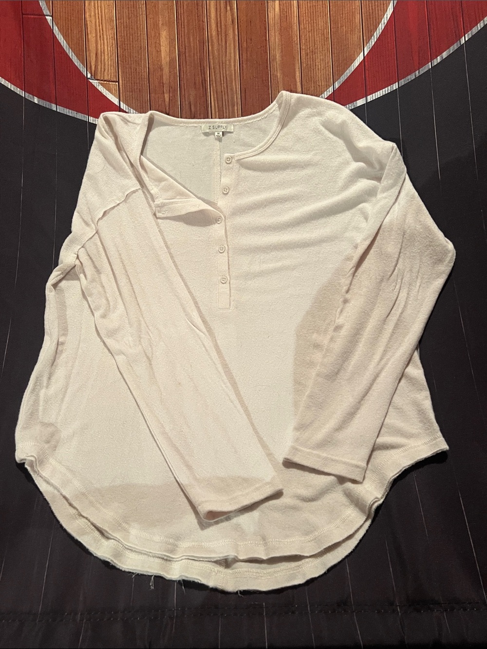 Z Supply Women's off white long  Sleeve Henley Top
